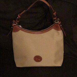 Dooney & Bourke Beige Canvas Hobo Bag with Brown Leather Trim